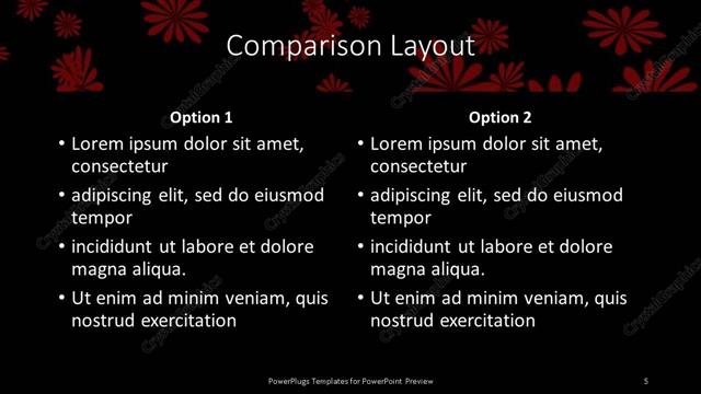 Comparison presentation slide layout