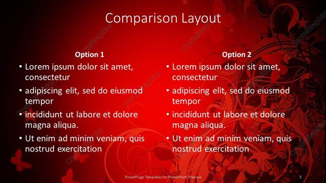 Comparison presentation slide layout