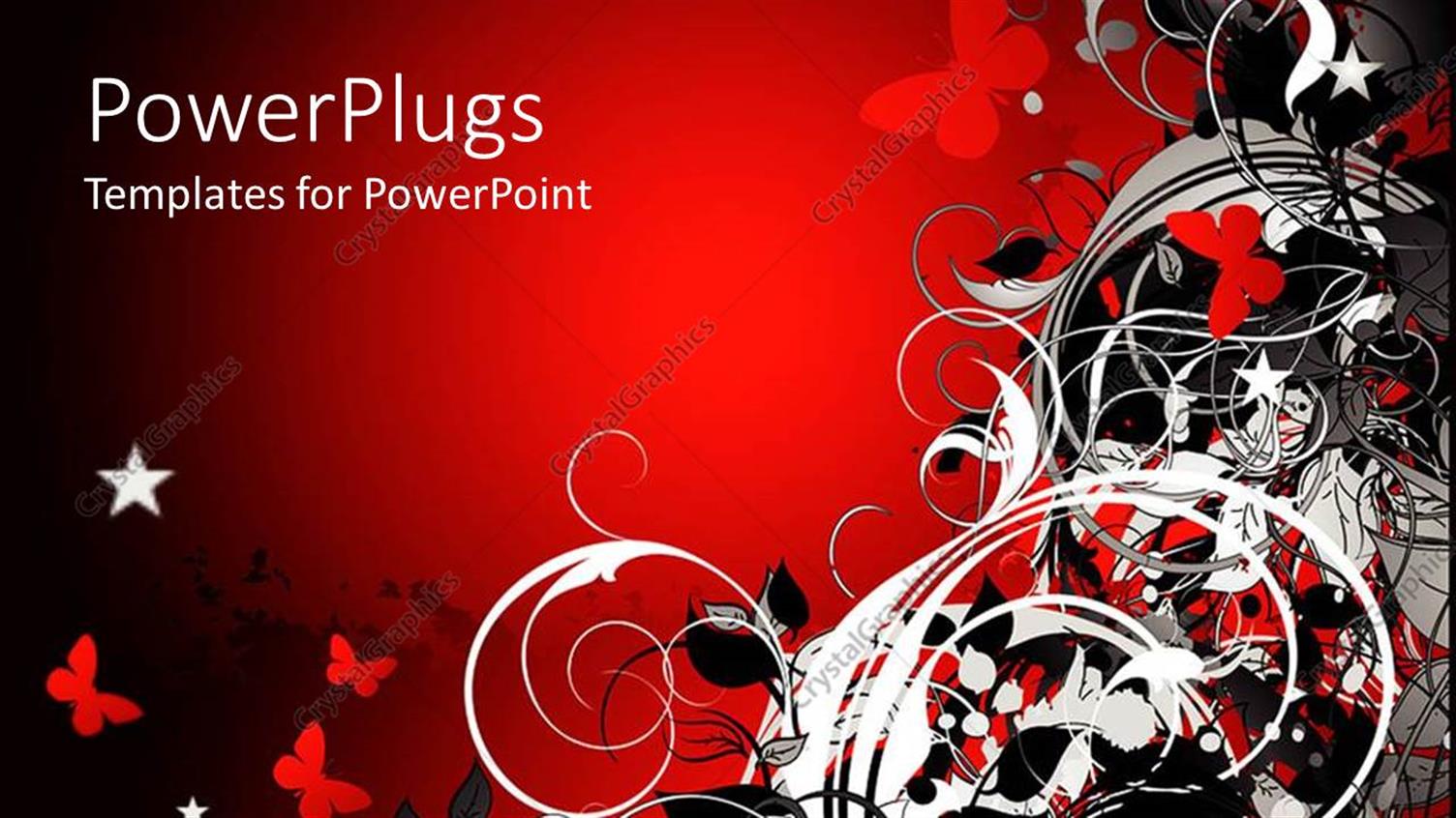 Featuring Abstract Design of Flowers and Butterflies in Red, White and Black on Red Background