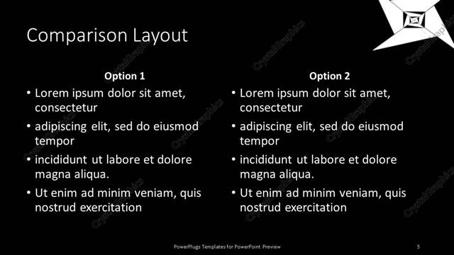 Comparison presentation slide layout