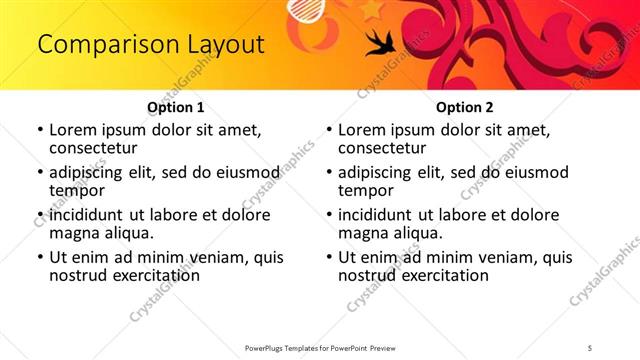 Comparison presentation slide layout
