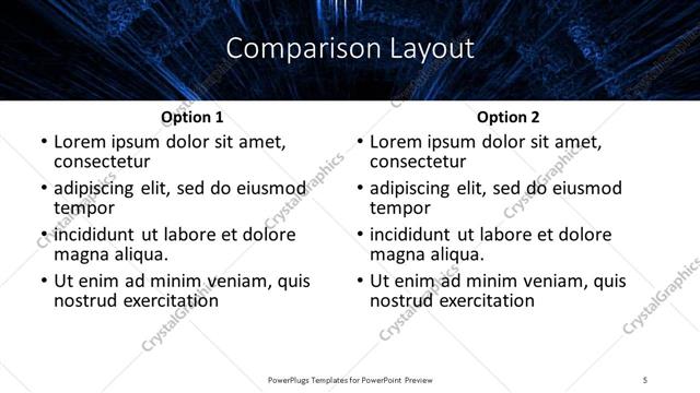 Comparison presentation slide layout