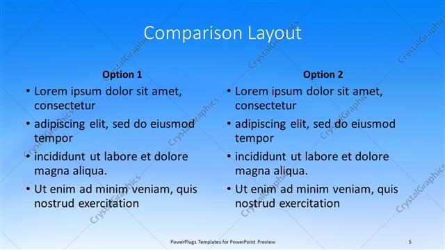 Comparison presentation slide layout