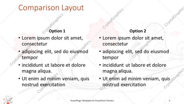 Comparison presentation slide layout