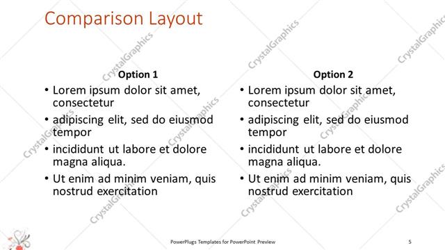 Comparison presentation slide layout