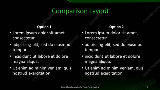 Comparison presentation slide layout