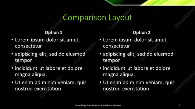 Comparison presentation slide layout