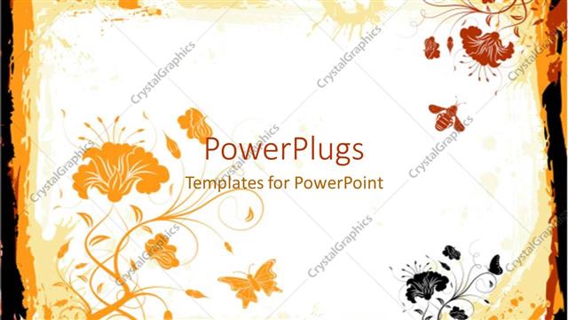  Presentation with orange abstract - Abstract grunge background with flowers and bee in orange, red and black