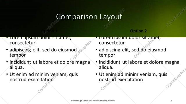 Comparison presentation slide layout