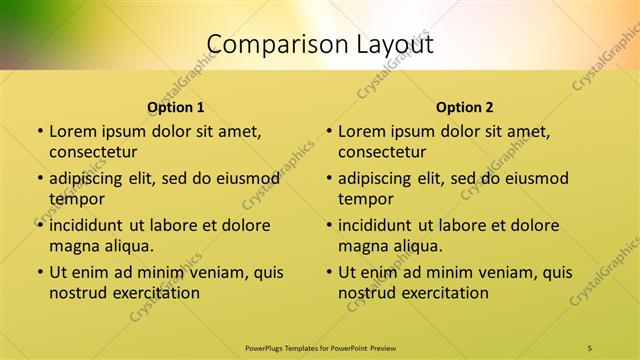 Comparison presentation slide layout