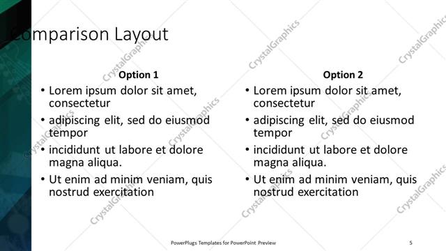 Comparison presentation slide layout