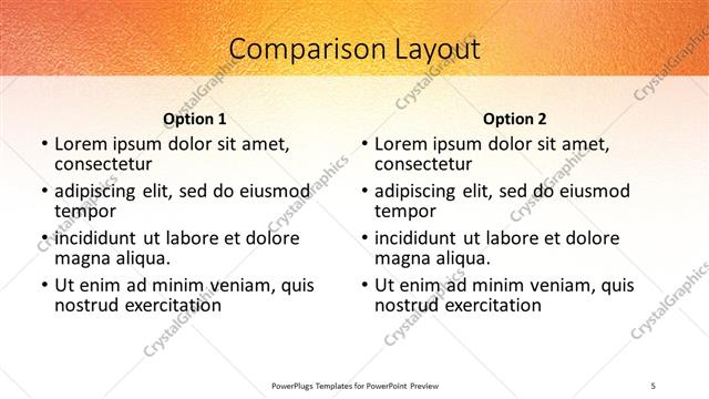 Comparison presentation slide layout