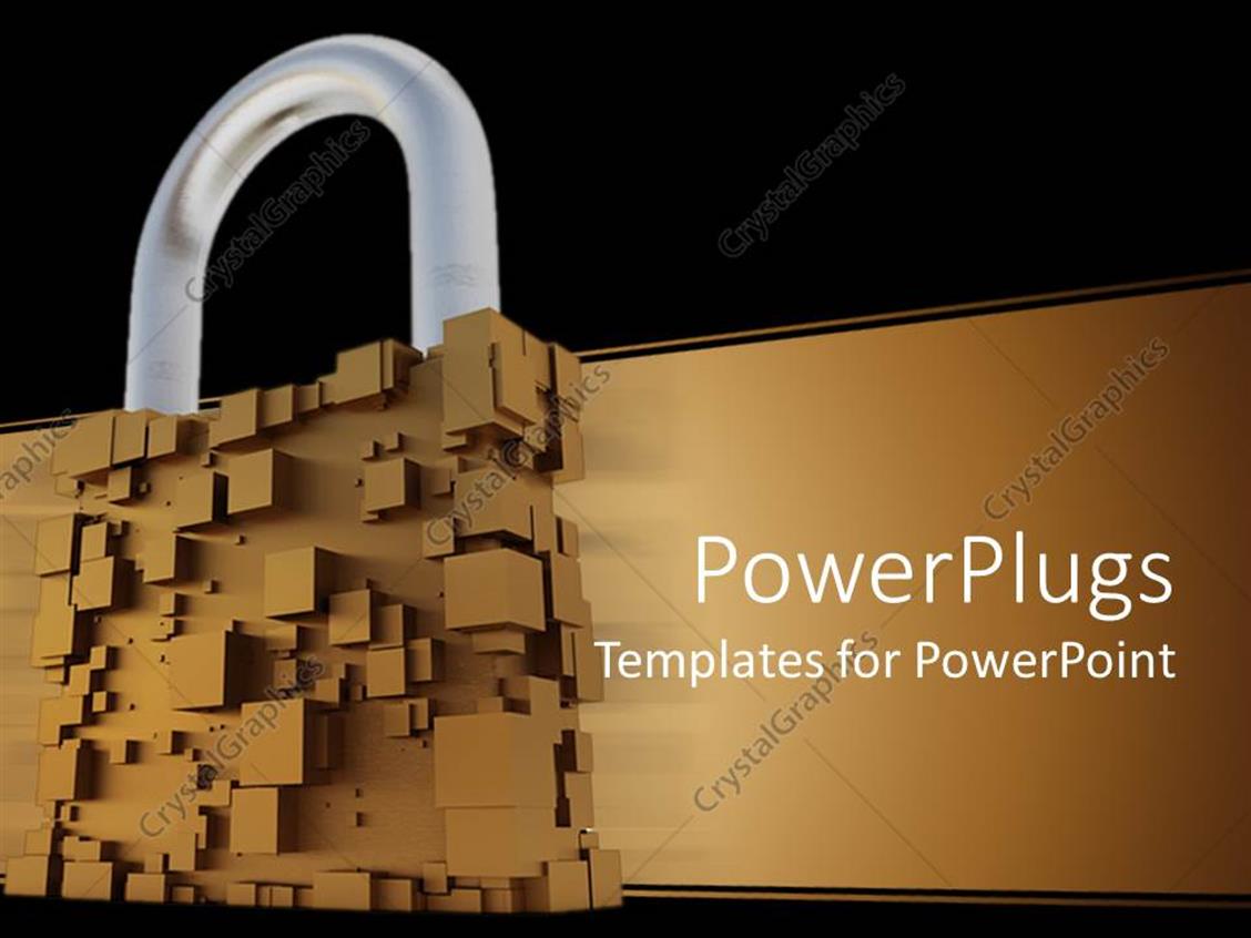PowerPoint Template Abstract padlock made up of brown cubes, brown
