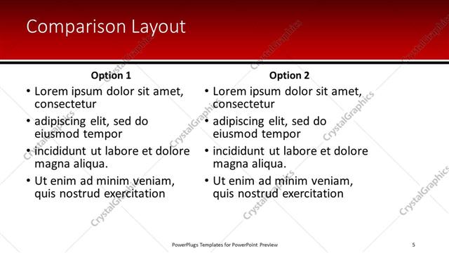 Comparison presentation slide layout