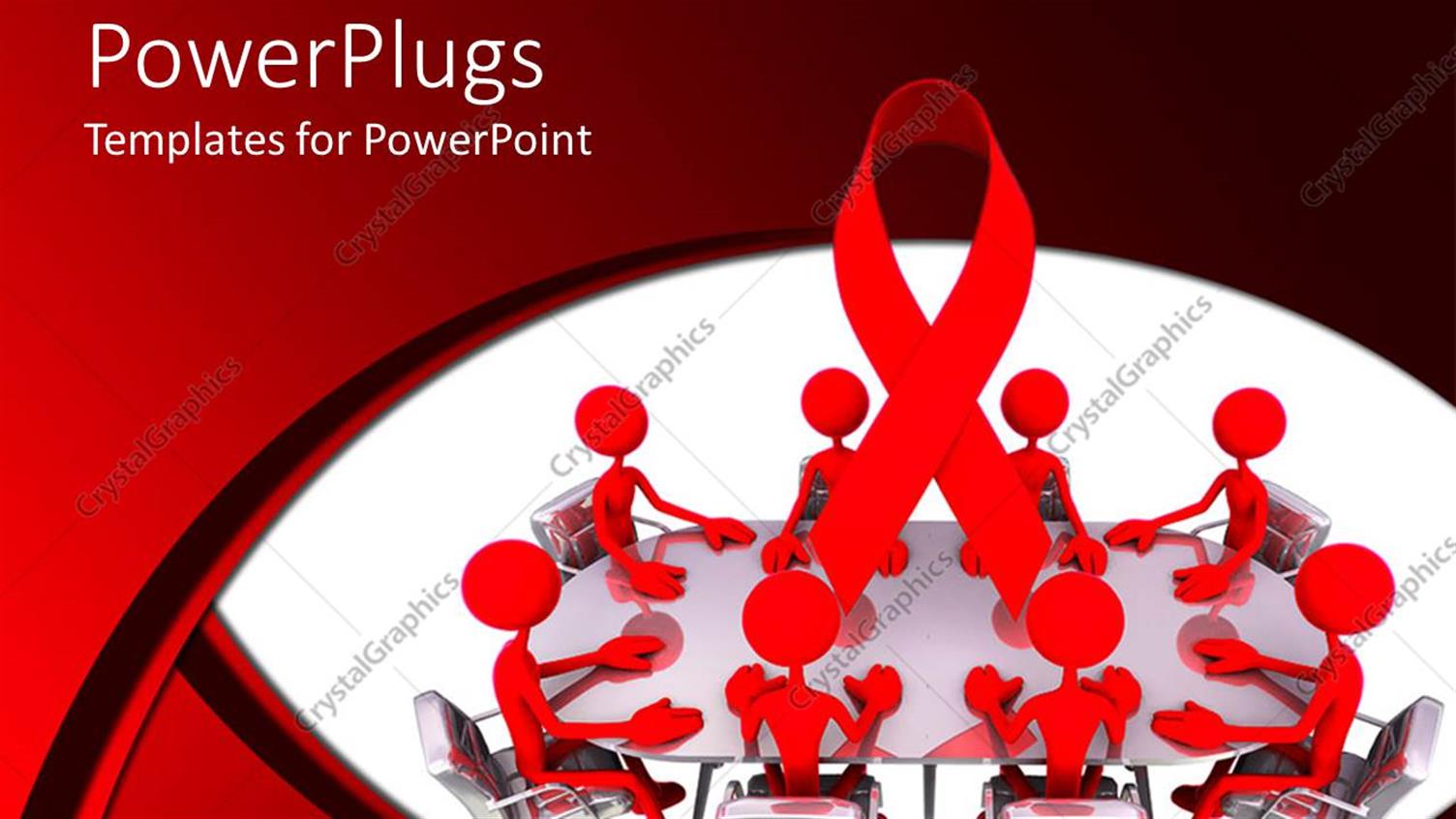 Featuring Abstract People Sits across Table for Presentation on Red and White Background