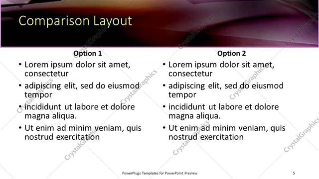 Comparison presentation slide layout