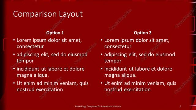 Comparison presentation slide layout