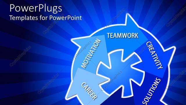  Presentation with creativity - Abstract shape with words motivation, teamwork, creativity, solutions, success, career on blue background