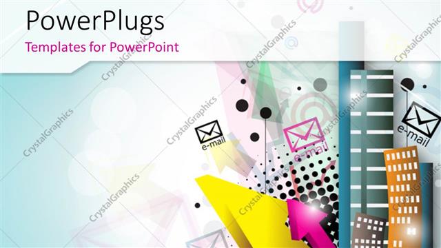  Presentation with email - Abstract shapes suggesting skyscrapers with arrows and email envelopes