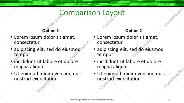 Comparison presentation slide layout