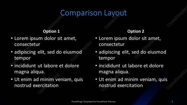 Comparison presentation slide layout
