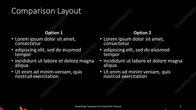 Comparison presentation slide layout