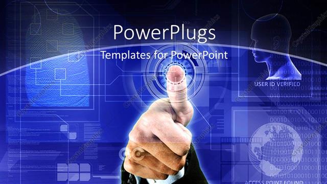  Presentation with biometric security - Depiction of biometric security with thumb print scan