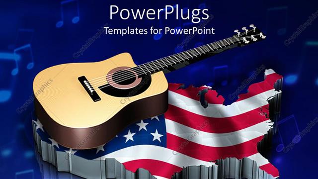  Presentation with music note blue - Acoustic guitar on top of USA map with American flag, music note blue background