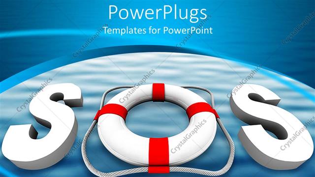  Presentation with acronym - Acronym SOS with letter O a swimming tube on blue bubble