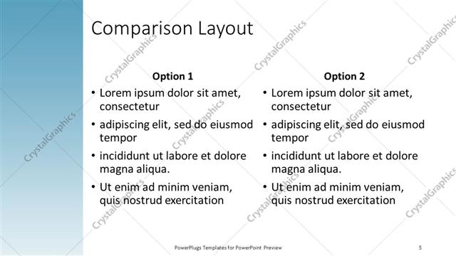 Comparison presentation slide layout