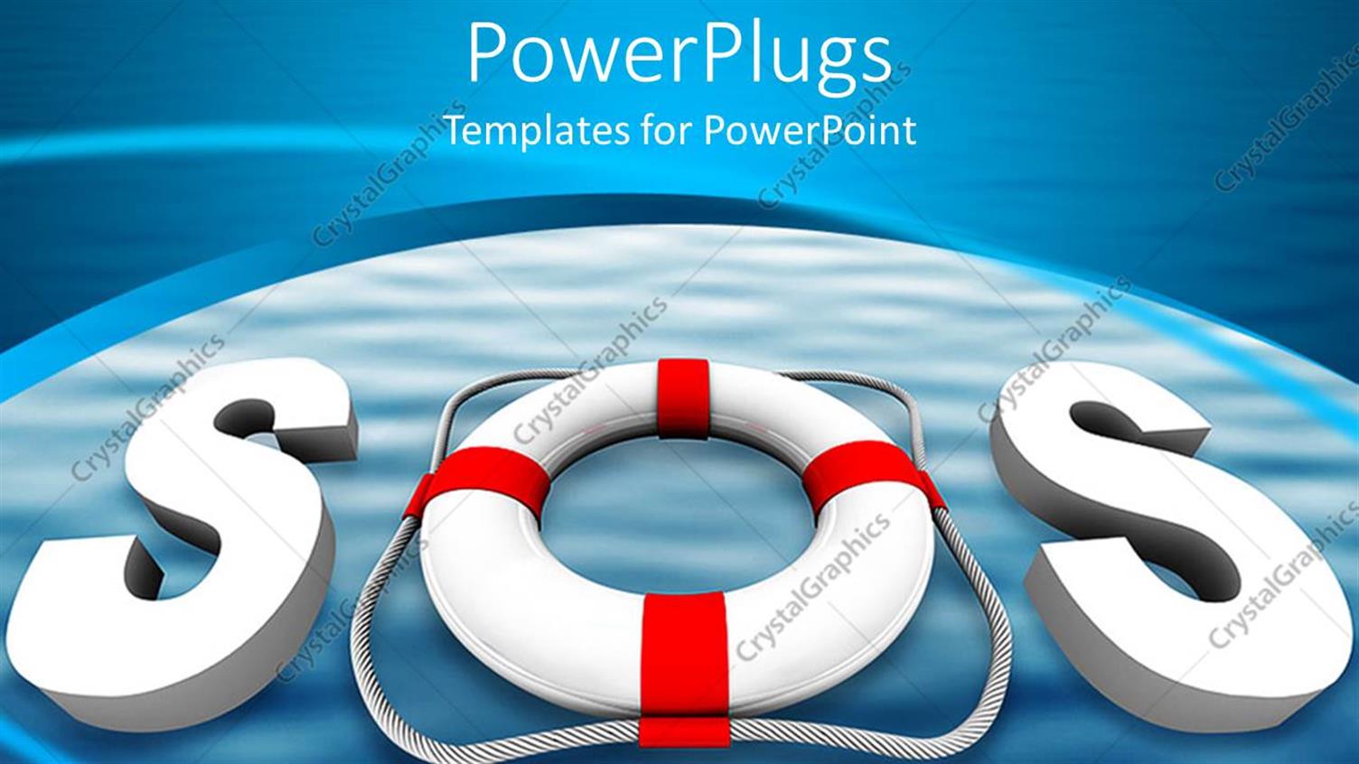 PowerPoint Template acronym SOS with letter O a swimming tube on blue bubble (26898)