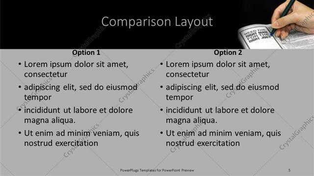 Comparison presentation slide layout