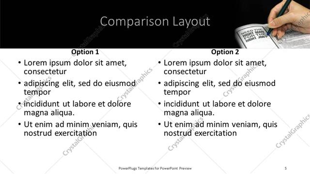 Comparison presentation slide layout