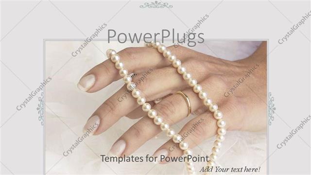  Presentation with wedding ring - Adult female hand wearing a wedding ring and a jewelry