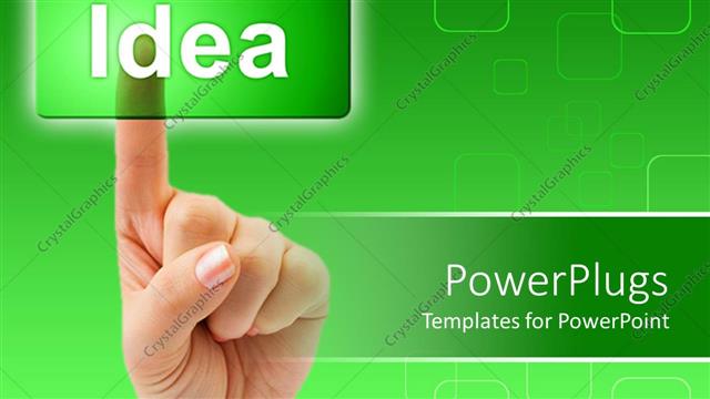  Presentation with tab - Adult finger clicking on a transparent  green idea tab