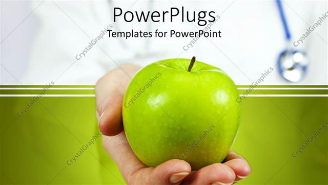  Presentation with green apple - Adult hand holding a big green apple on a green background