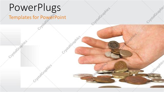  Presentation with investment - Adult hand holding some coins on a white background