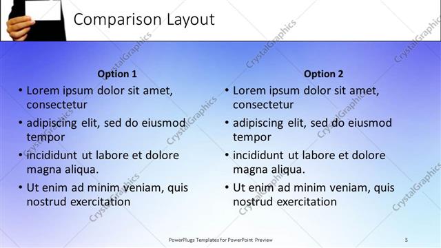 Comparison presentation slide layout