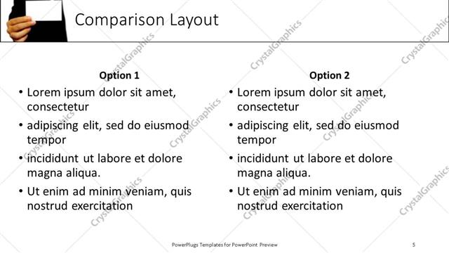 Comparison presentation slide layout