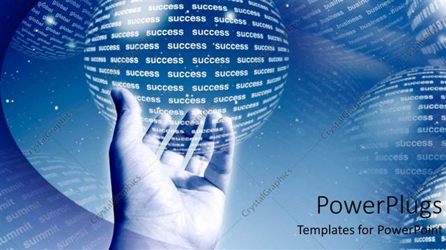  Presentation with hand palm - Adult hand holding a spherical globe on a bluish hue background