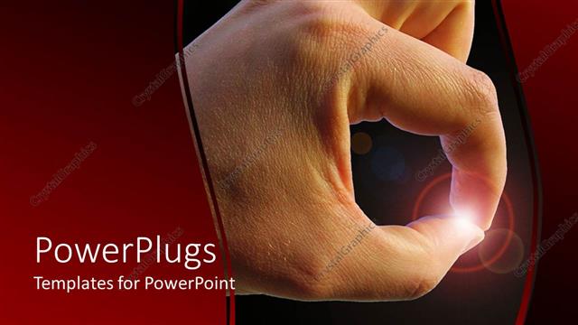  Presentation with black hand - Adult hand pinching a spec of light on a black background