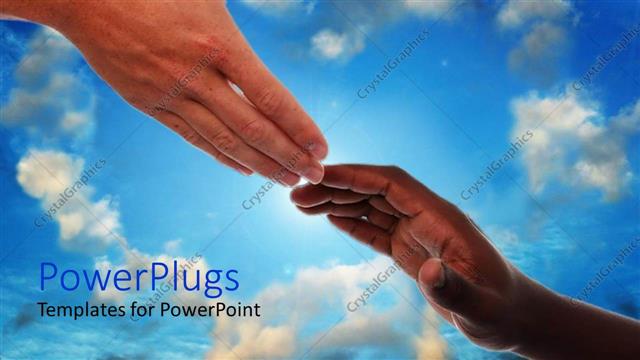  Presentation with stretching - An adult hand stretching out to an kids hand