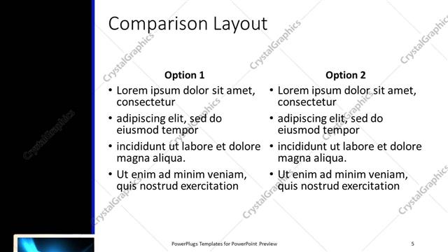 Comparison presentation slide layout