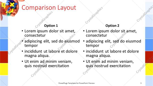 Comparison presentation slide layout