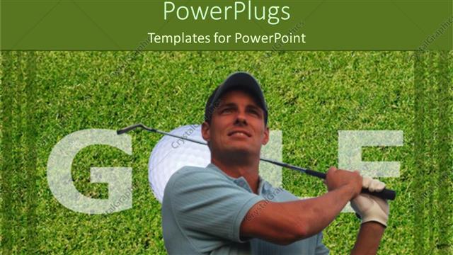  Presentation with sports golf - Adult male holding a golf stick with golf text behind