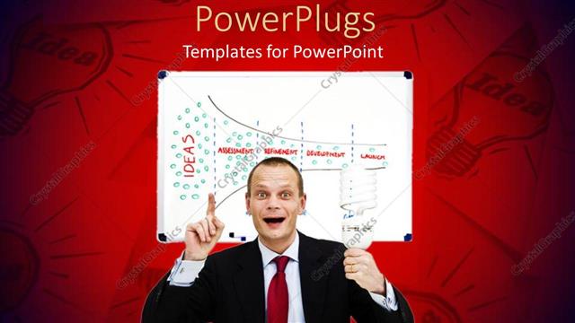  Presentation with bright ideas - Adult male holding a light bulb with a diagram behind him