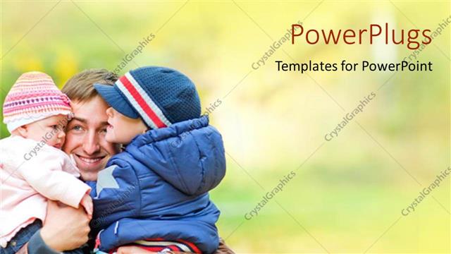  Presentation with family children - An adult male holding two small children and smiling