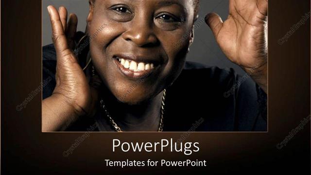  Presentation with african - African-American woman with a smile on grey background