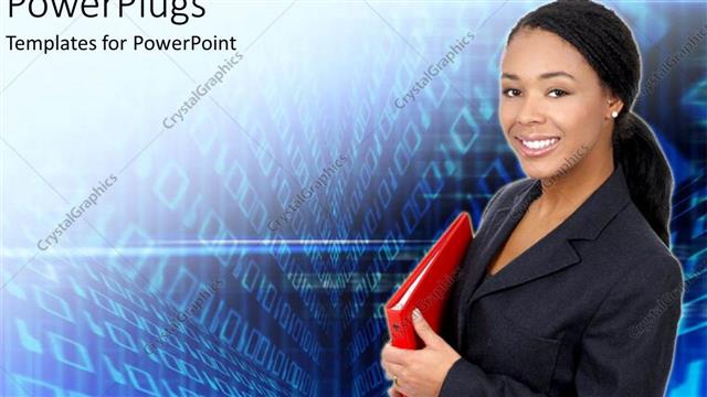  Presentation with women - African American business women with red folder in hand looking happy?
