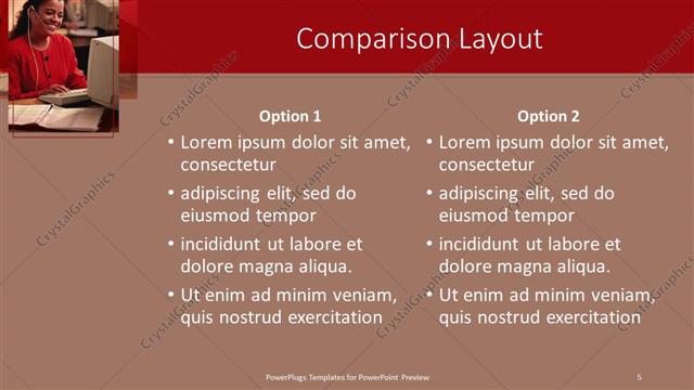 Comparison presentation slide layout